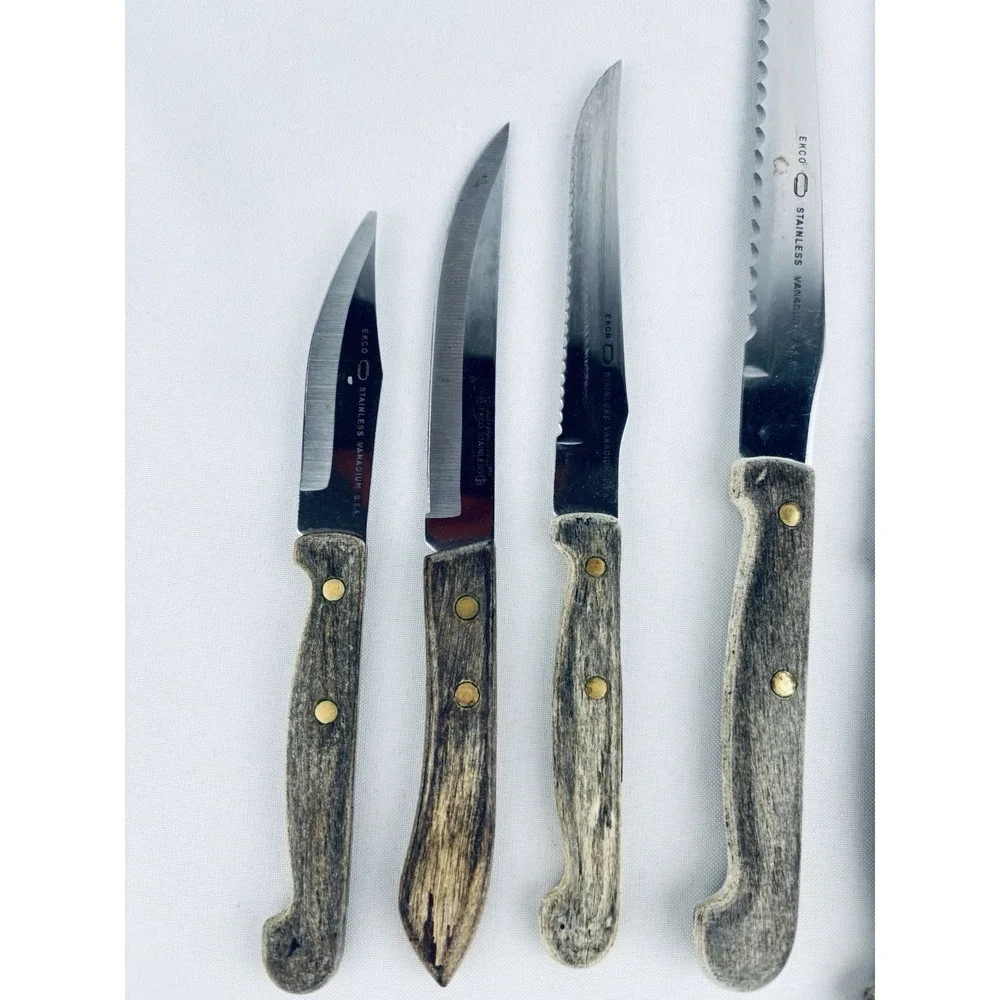 Vintage Ekco Lot Of 6 pc Stainless Vanadium Kitchen Knife‎ Wood Handle USA